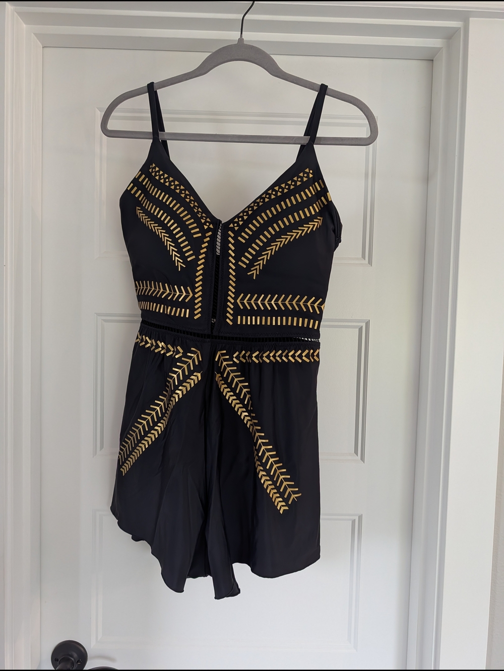 Bilablond Black Swimsuit with Gold Geometric Trim